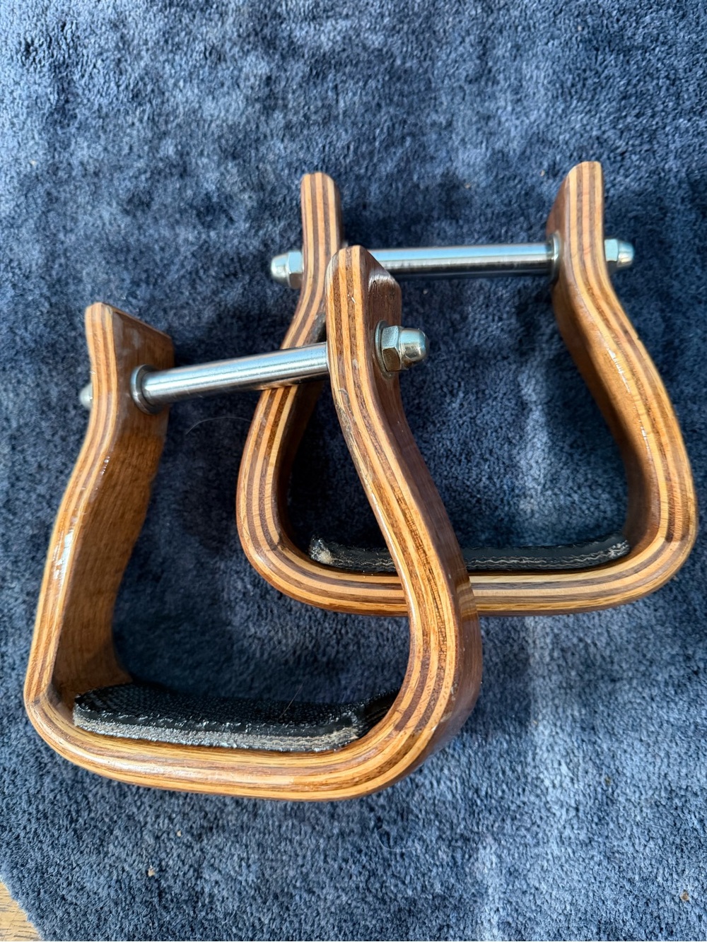 Don Orrel  Wood Equestrian Stirrups with Black Padded Footbed - petite